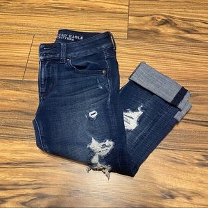 Dark Wash Destroyed Crop Pants
